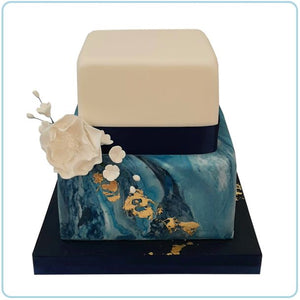 Contemporary marbled blue wedding cake