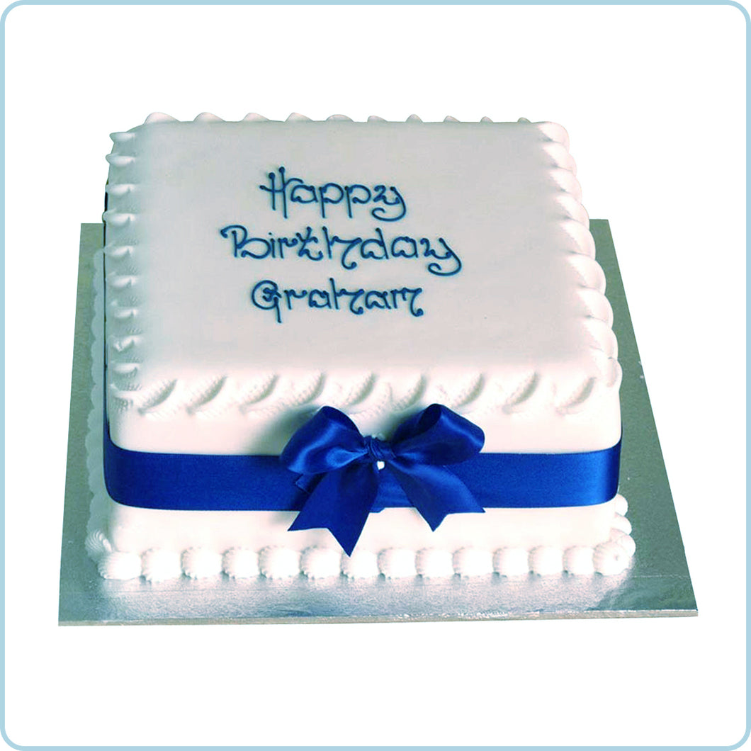 Square cake covered in blue fondant icing decorated with f… | Flickr
