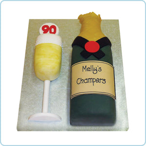 3D champagne bottle and glass