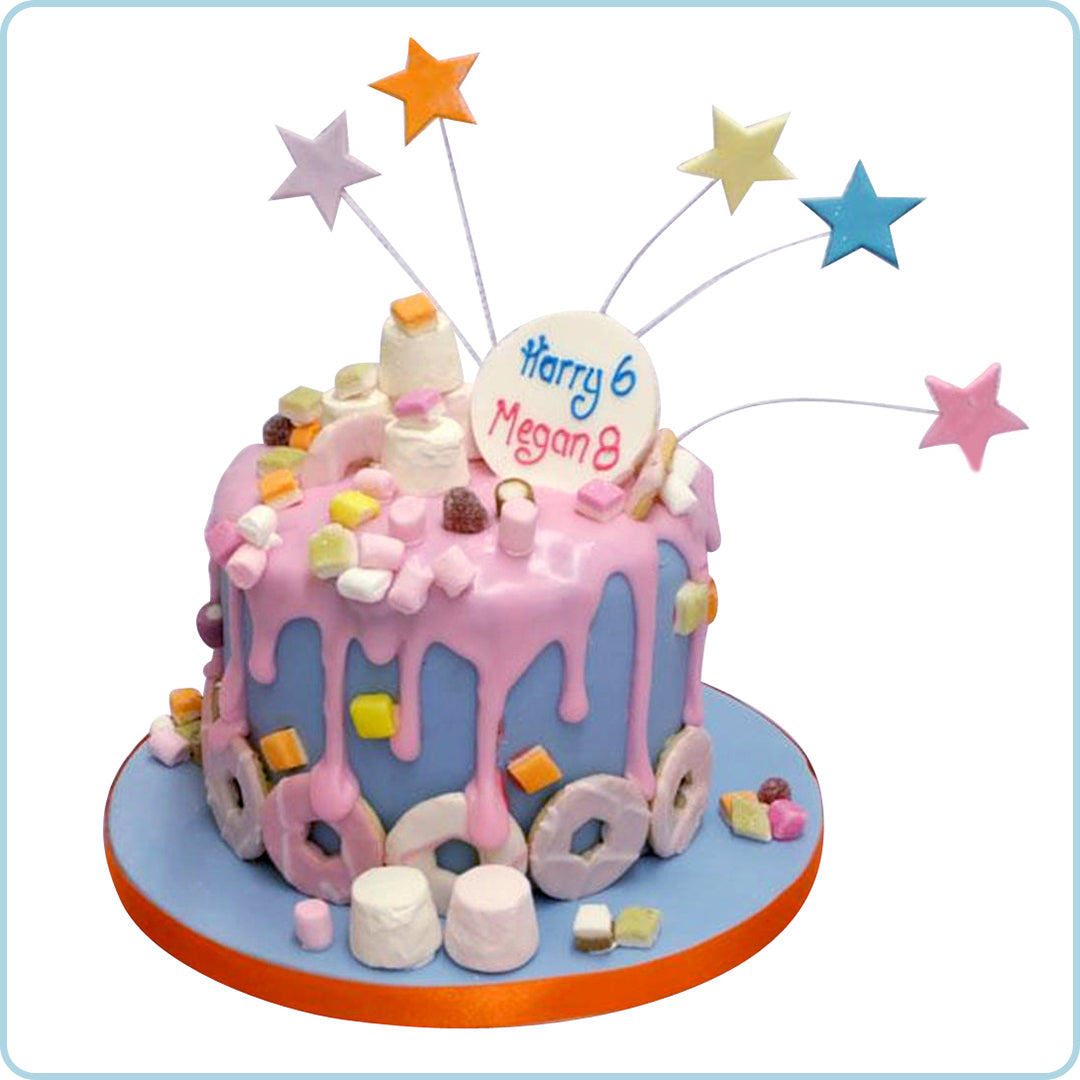 Premium AI Image | 6th years birthday cake on isolated colorful pastel  background