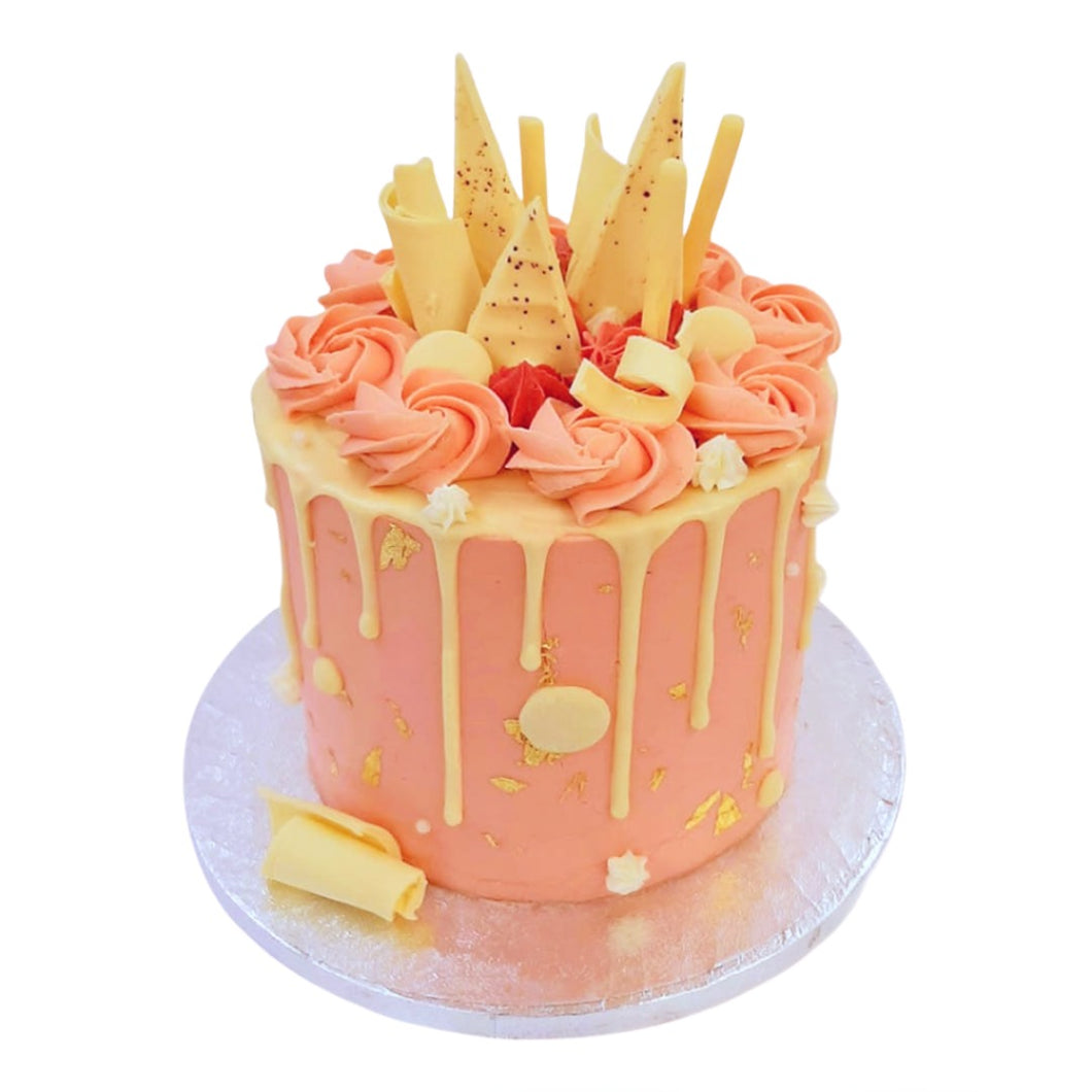 Pink cake with white chocolate drips - extra deep